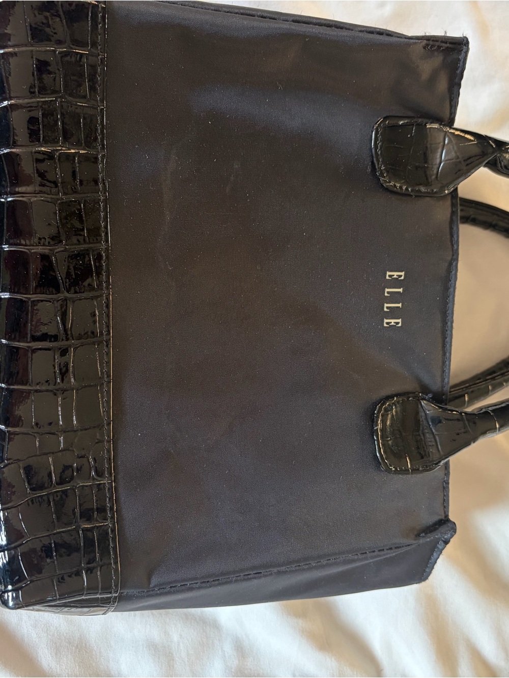 ELLE Black Lunch Tote with Croc-Texture Trim